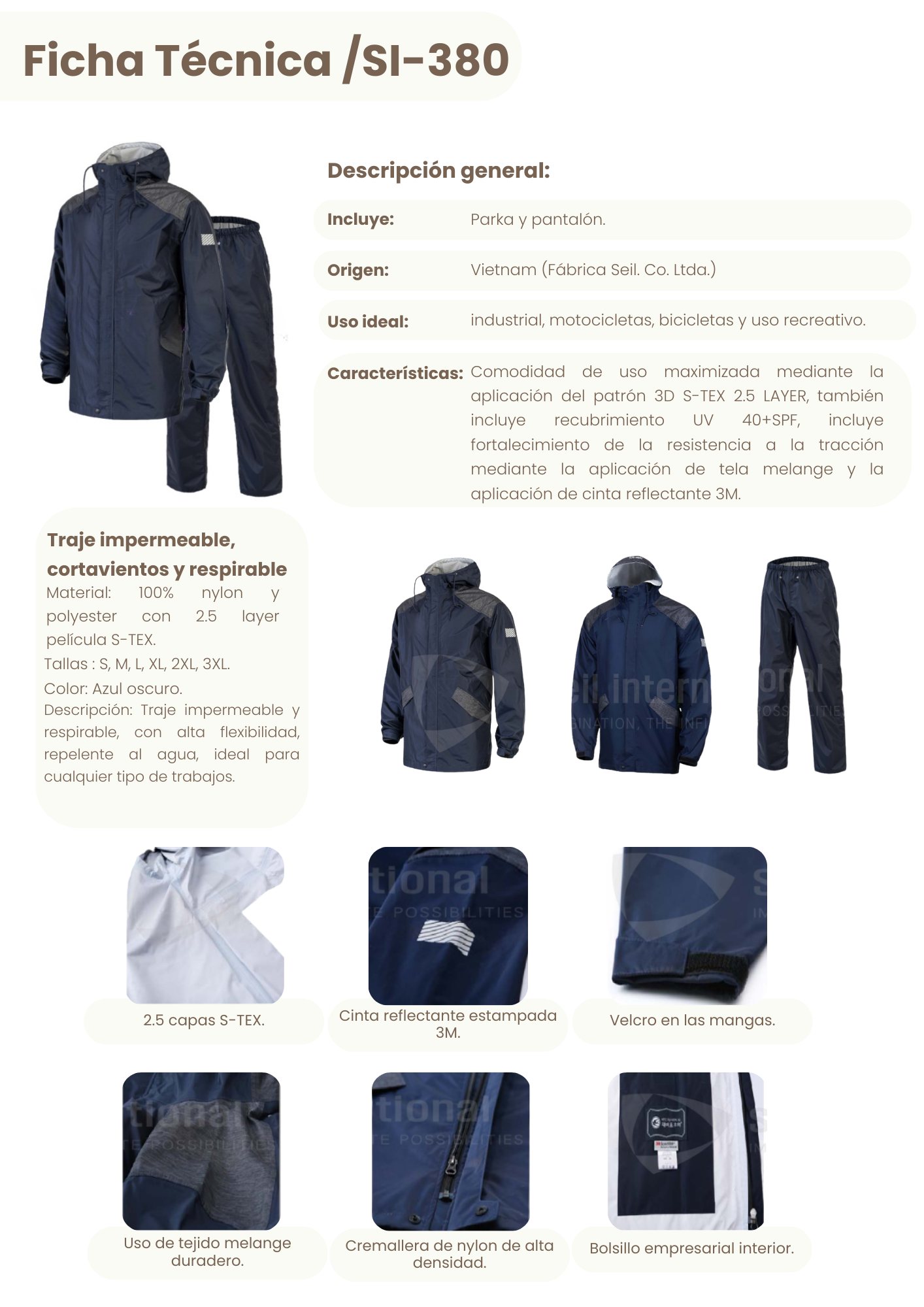 Chaqueta impermeable SI-380 + ¡pantalón de regalo!